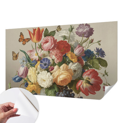 Autocolante de parede fotográfico Flores e borboletas