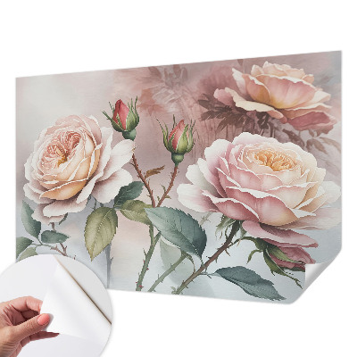 Papel de parede infantil com estampa de rosas em tons pastel