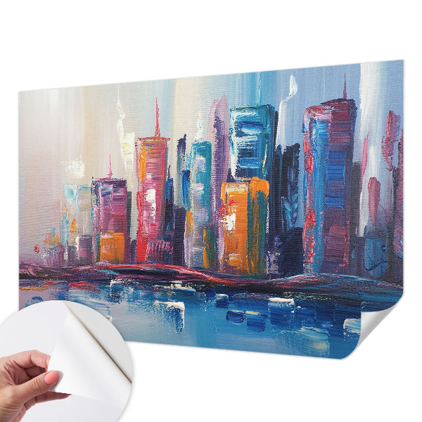 Papel de parede autocolante com estampa de cidade colorida