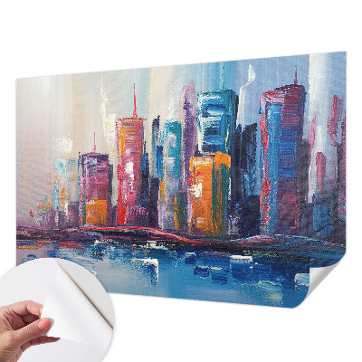 Papel de parede autocolante com estampa de cidade colorida