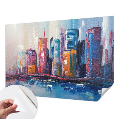 Papel de parede autocolante com estampa de cidade colorida