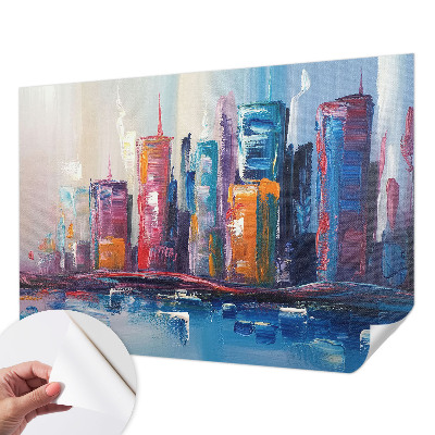 Papel de parede autocolante com estampa de cidade colorida