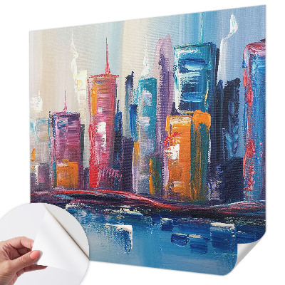 Papel de parede autocolante com estampa de cidade colorida