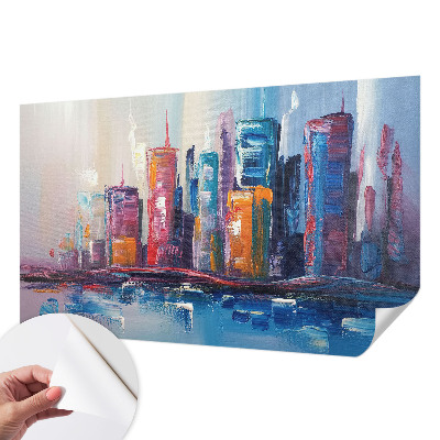 Papel de parede autocolante com estampa de cidade colorida