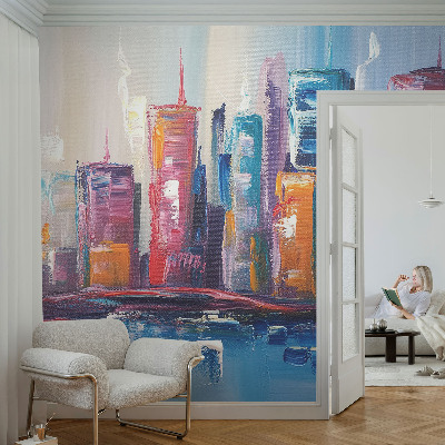 Papel de parede autocolante com estampa de cidade colorida