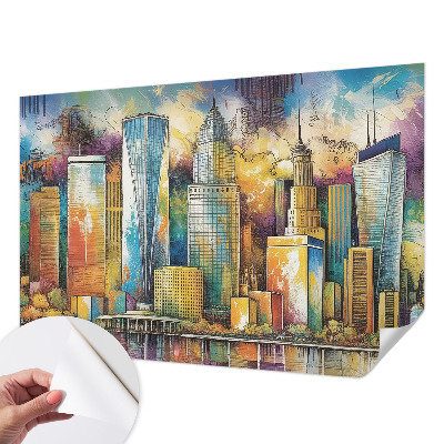 Papel de parede 3D com panorama da cidade