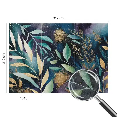 Papel de parede autocolante para sala com estampa de folhas botânicas