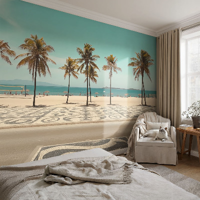 Papel de parede 3D Praia com palmeiras