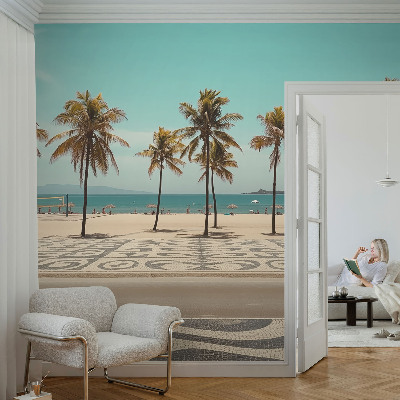 Papel de parede 3D Praia com palmeiras