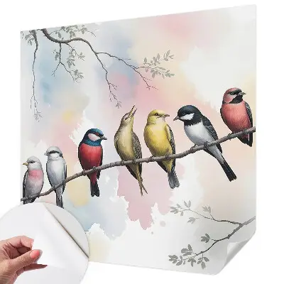 Papel de parede para criança com padrão de pássaros em um galho