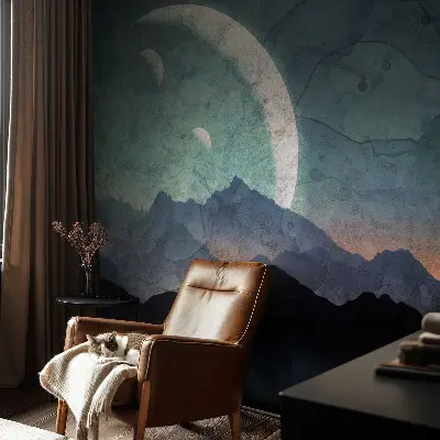 Papel de parede autocolante para quarto com estampa de paisagem noturna