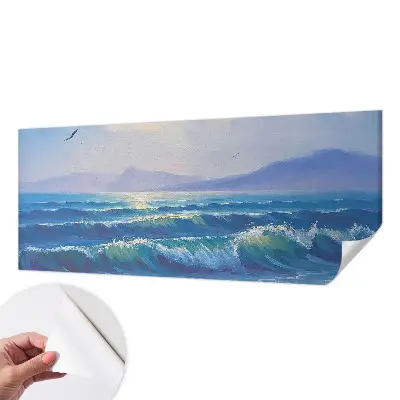 Papel de parede 3D com estampa de ondas do mar