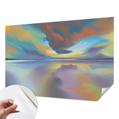 Papel de parede autocolante com estampa de pôr do sol em tons de arco-íris