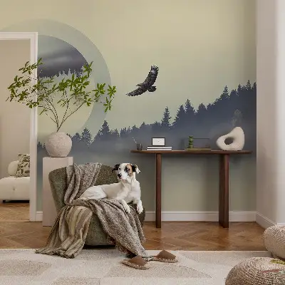 Papel de parede autocolante com estampa de paisagem florestal
