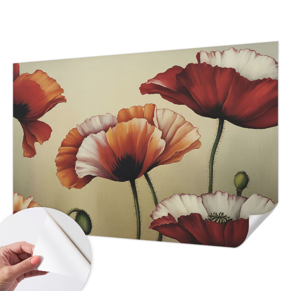 Papel de parede autocolante para quarto com estampa de papoulas alegres