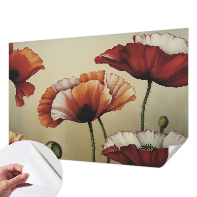 Papel de parede autocolante para quarto com estampa de papoulas alegres