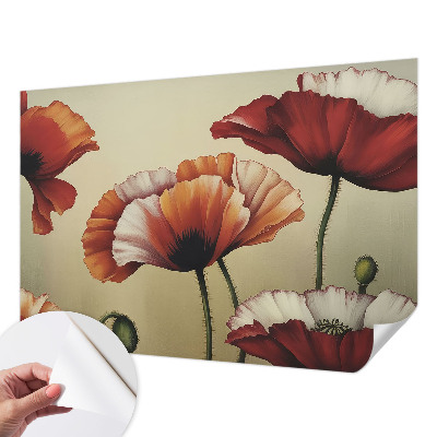 Papel de parede autocolante para quarto com estampa de papoulas alegres