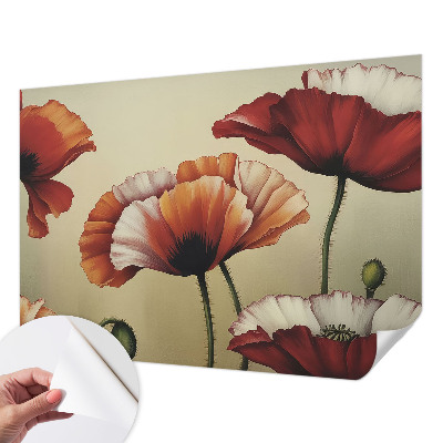 Papel de parede autocolante para quarto com estampa de papoulas alegres