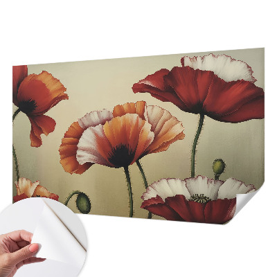 Papel de parede autocolante para quarto com estampa de papoulas alegres