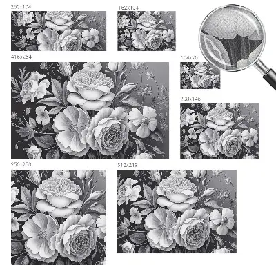 Autocolante de parede fotográfico com padrão de flores cinzentas