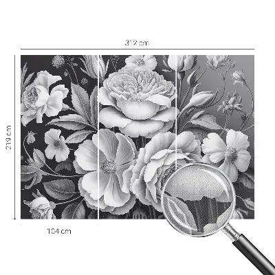 Autocolante de parede fotográfico com padrão de flores cinzentas