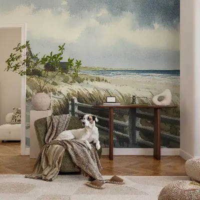 Papel de parede 3D com estampa de dunas da praia