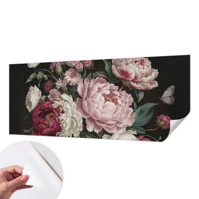Papel de parede autocolante para quarto com padrão de peônias e borboletas