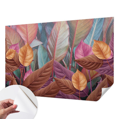 Papel de parede autocolante para quarto com folhas coloridas