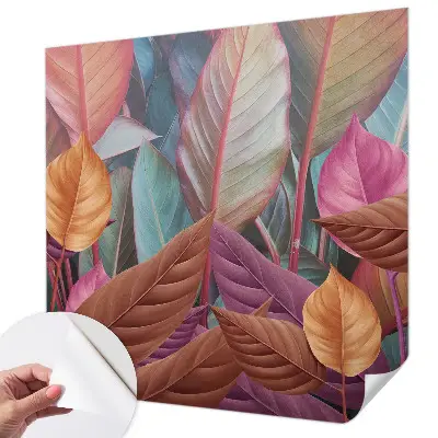 Papel de parede autocolante para quarto com folhas coloridas