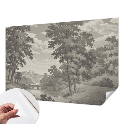 Papel de parede autocolante com estampa de castelo e ponte