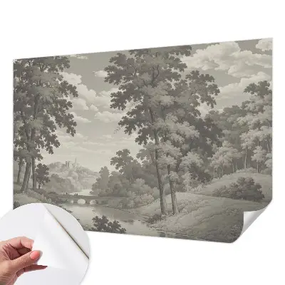 Papel de parede autocolante com estampa de castelo e ponte