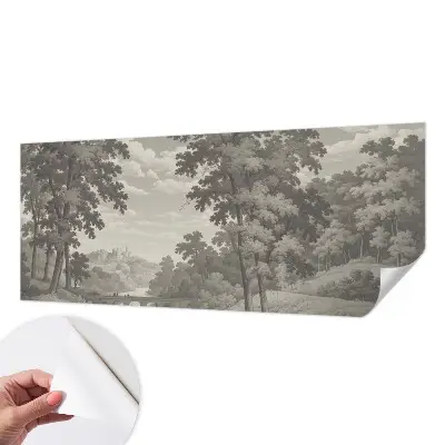 Papel de parede autocolante com estampa de castelo e ponte