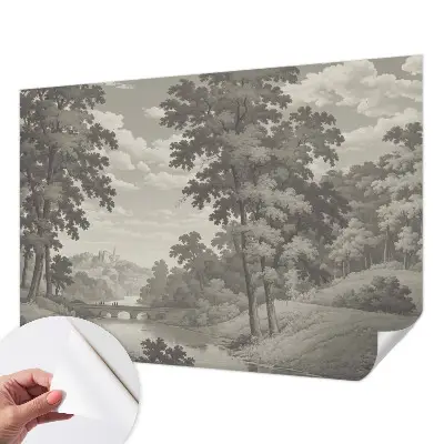 Papel de parede autocolante com estampa de castelo e ponte
