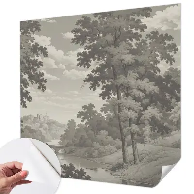 Papel de parede autocolante com estampa de castelo e ponte