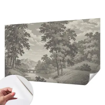 Papel de parede autocolante com estampa de castelo e ponte