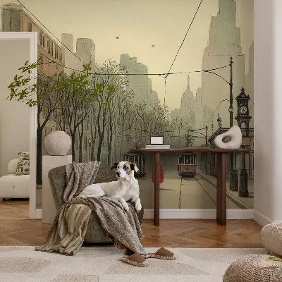 Papel de parede infantil com estampa 'Simetria urbana' para quarto infantil