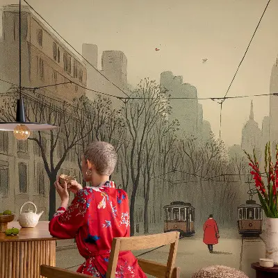 Papel de parede infantil com estampa 'Simetria urbana' para quarto infantil