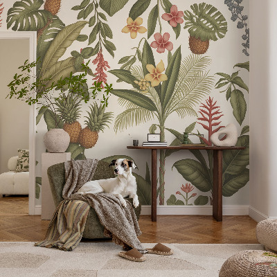 Papel de parede autocolante para sala com estampa de natureza exótica