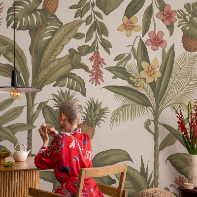 Papel de parede autocolante para sala com estampa de natureza exótica