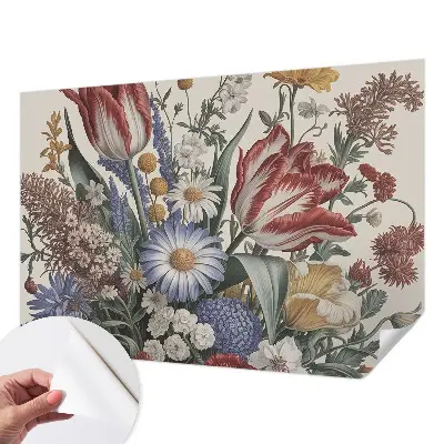 Papel de parede autocolante para sala com estampa de buquê de flores