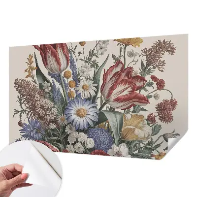 Papel de parede autocolante para sala com estampa de buquê de flores