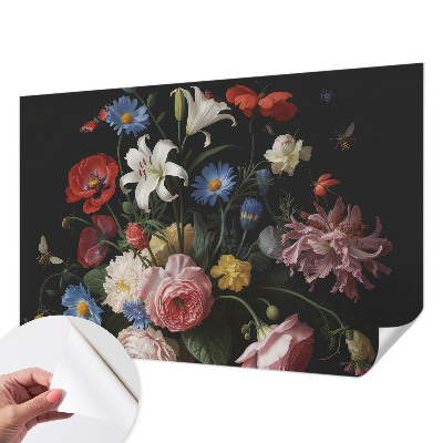 Papel de parede autocolante com estampa de flores e insetos