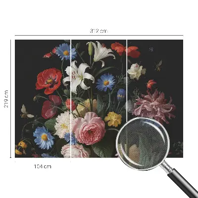 Papel de parede autocolante com estampa de flores e insetos