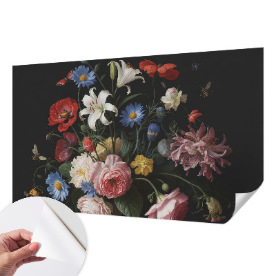 Papel de parede autocolante Flores com insetos