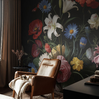 Papel de parede autocolante Flores com insetos