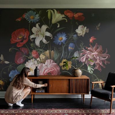 Papel de parede autocolante Flores com insetos