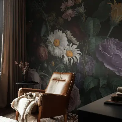 Papel de parede autocolante para sala com padrão floral elegante