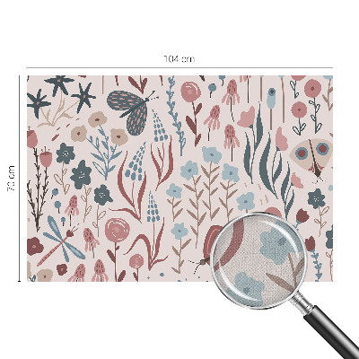 Papel de parede para criança com padrão de flores e insetos