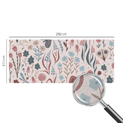 Papel de parede para criança com padrão de flores e insetos