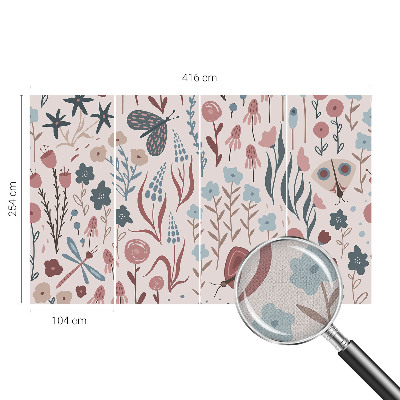 Papel de parede para criança com padrão de flores e insetos